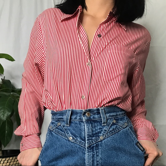 SOLD Vintage 80s 90s pin striped minimalist blouse - Picture 9 of 10